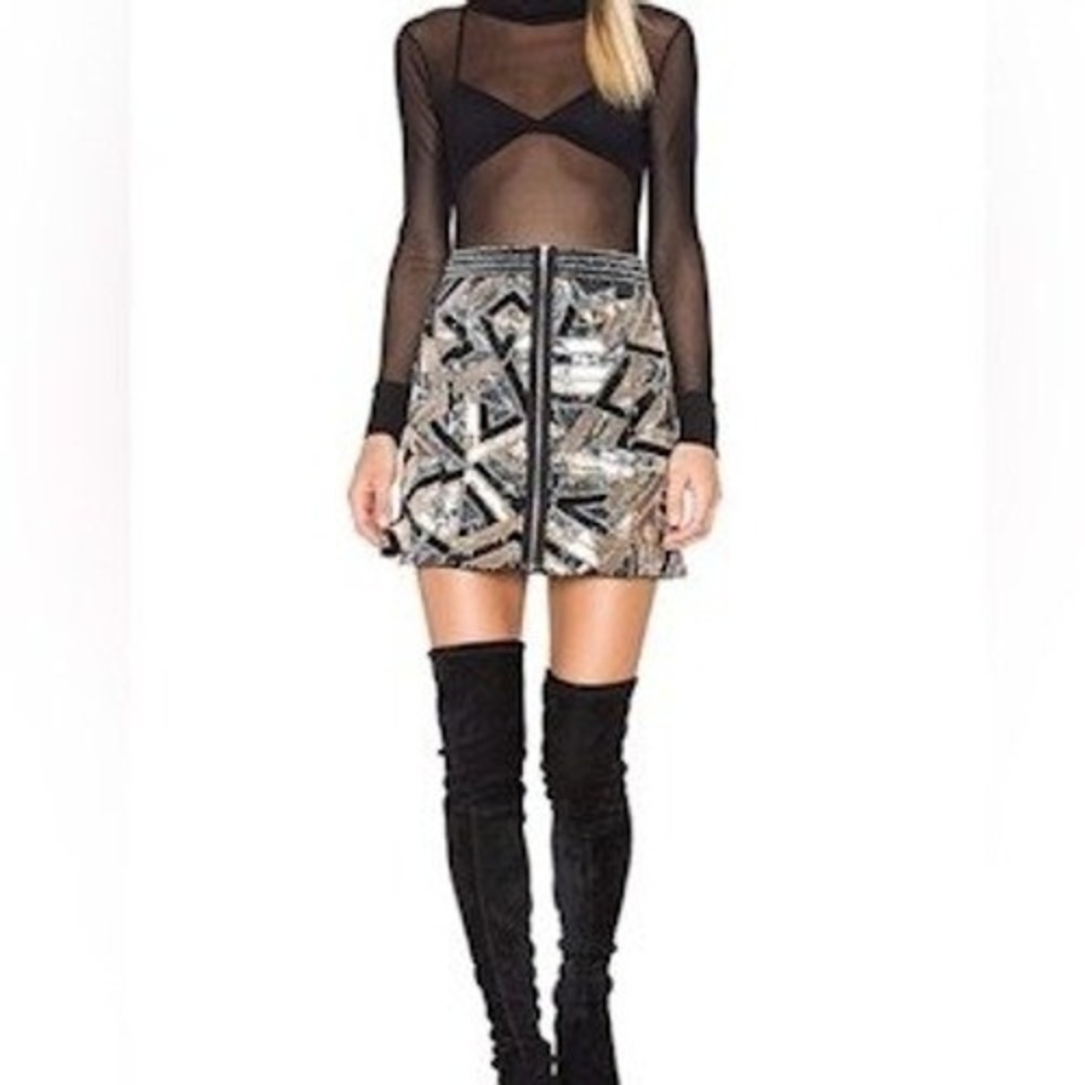 Revolve X by NBD Bethany Sequin Mini Skirt Gold‎ Silver Size 2 Festival Sequin